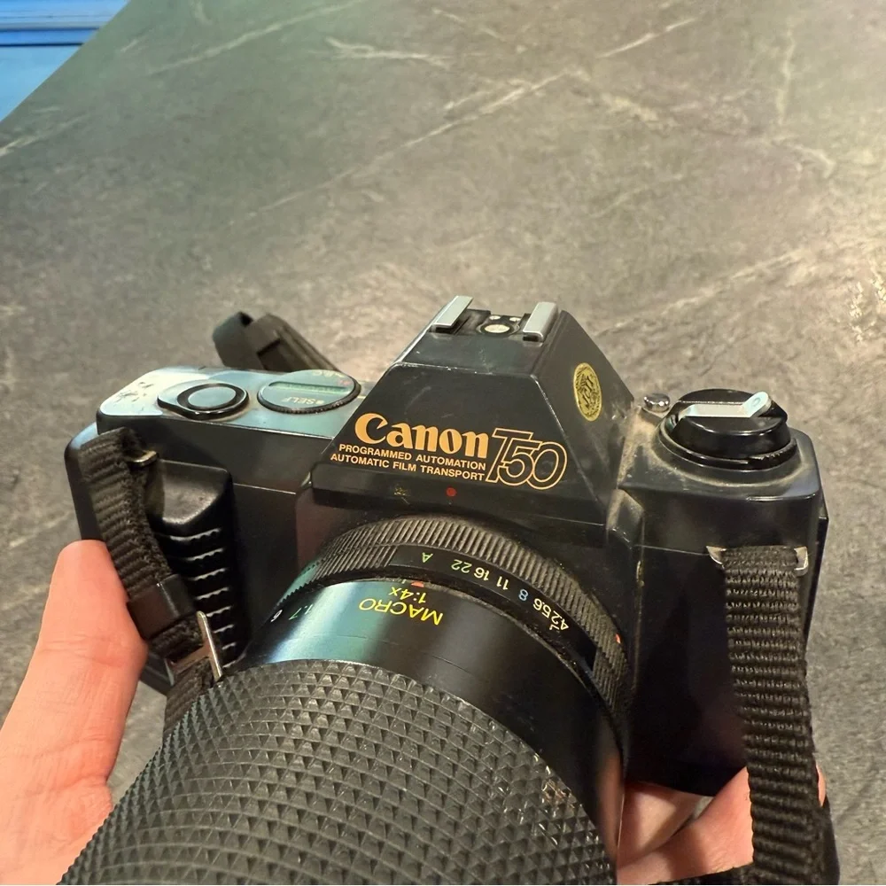 Canon T50 35mm camera vintage working + vivitar macro focus lens